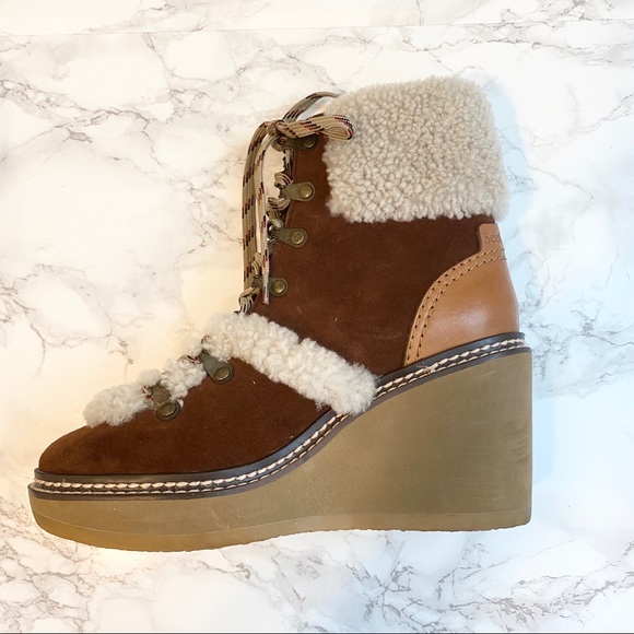 See by Chloé Martinica Shearling Wedge Boot 5.5 - Picture 9 of 15